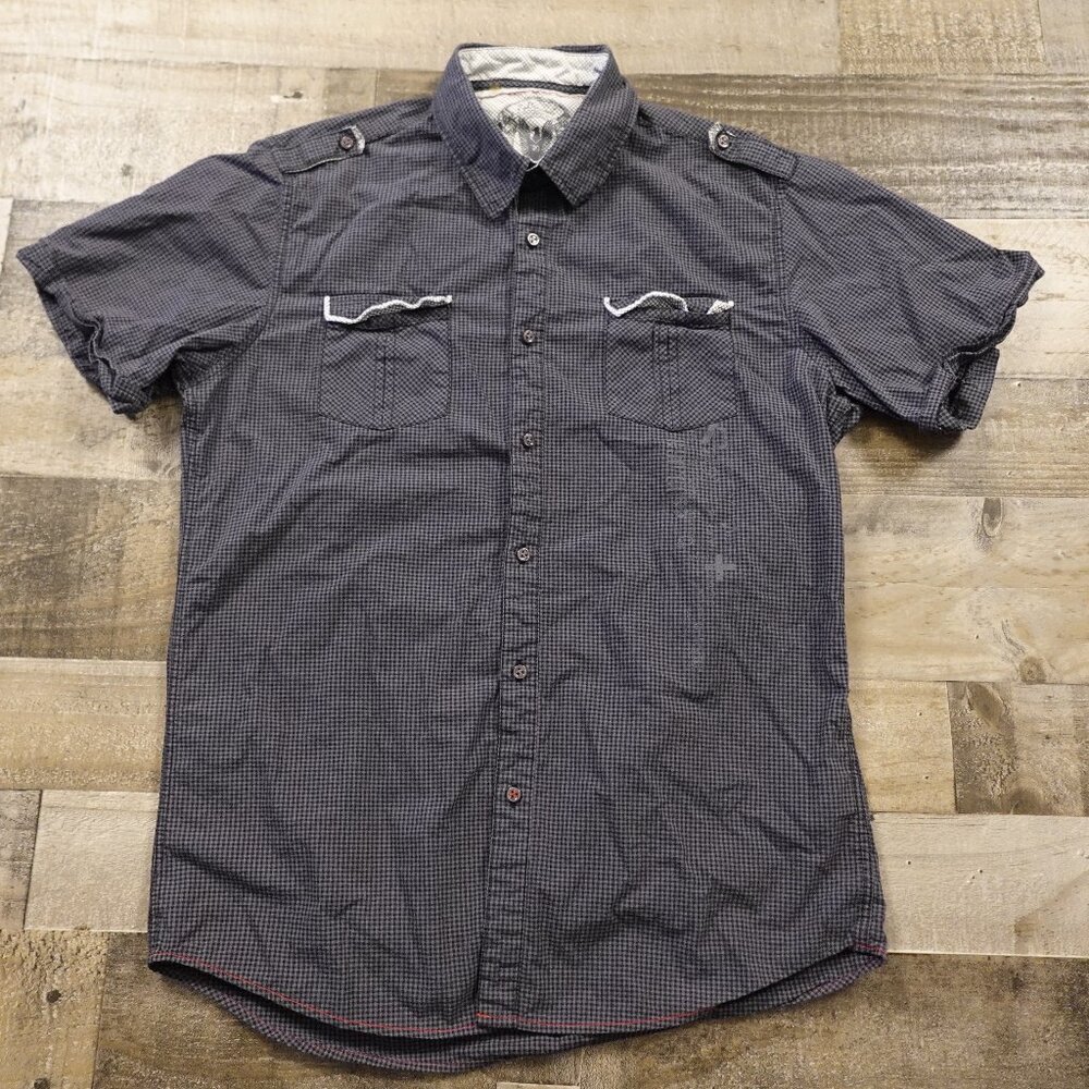 7 Diamonds button down shirt‎ men's large graphite grey blue epaulets